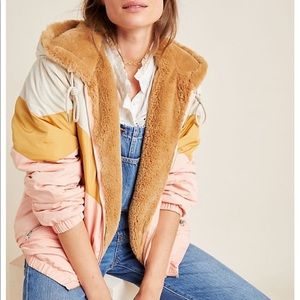 Anthro Kacie Colorblocked Reversible Fur Parka
